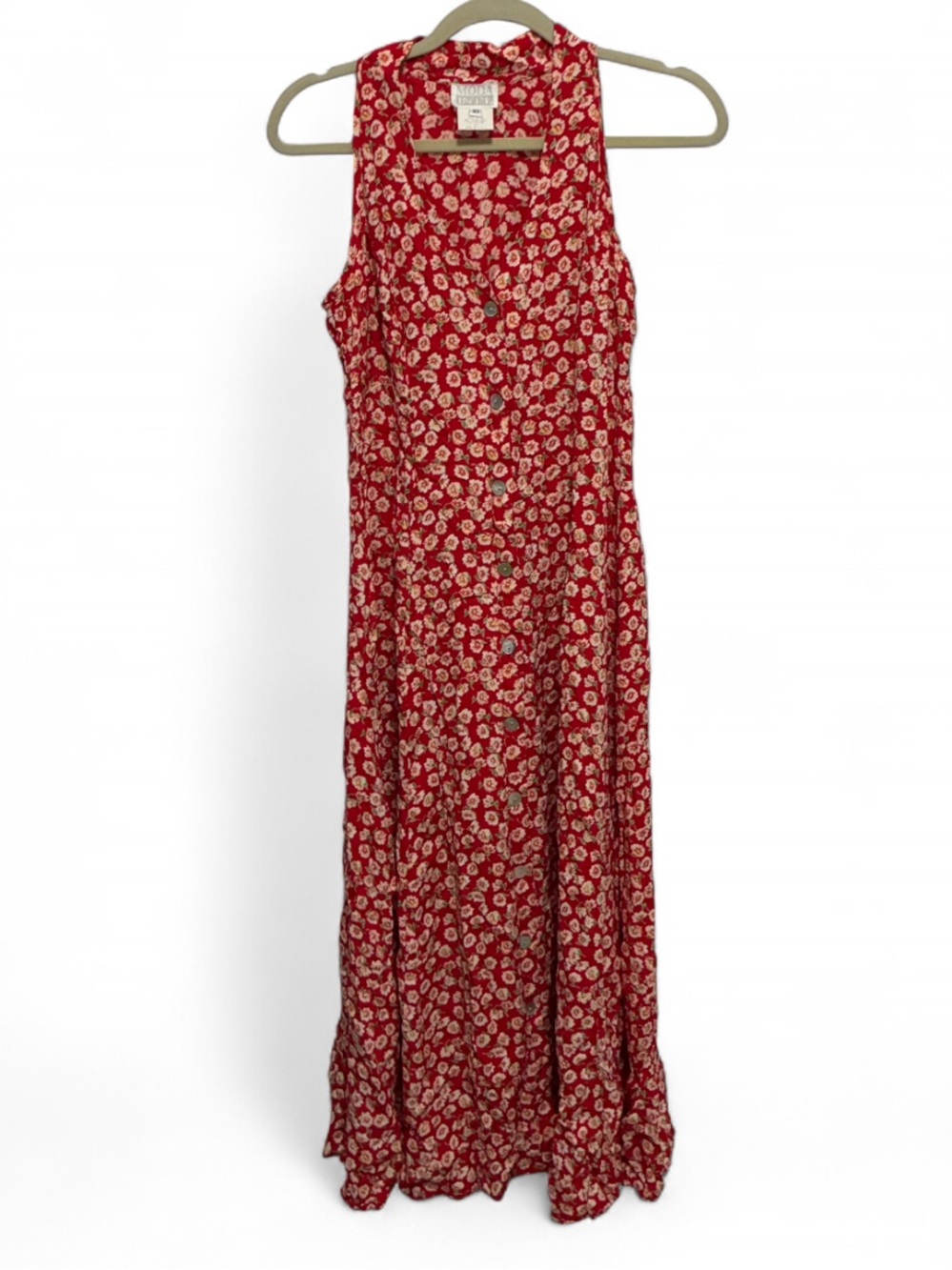 Vintage Moda Intl Red Floral Sleeveless Button Down Maxi Dress